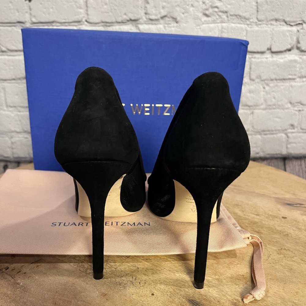 Stuart Weitzman Black Pointed Toe Mesh Stiletto Pumps - Picture 7 of 12